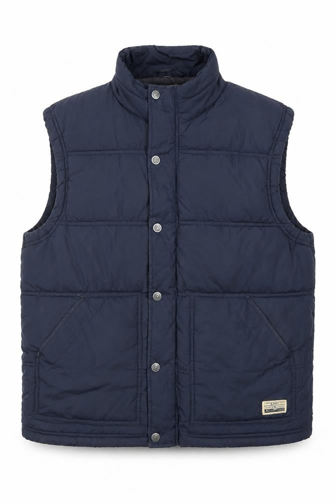 EASY Men's Blue Puffer Waistcoat L Vintage Varsity Style Polyester