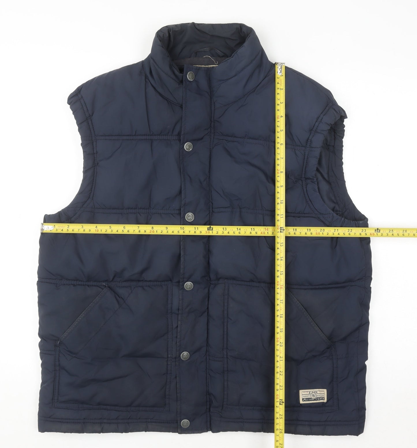 EASY Men's Blue Puffer Waistcoat L Vintage Varsity Style Polyester