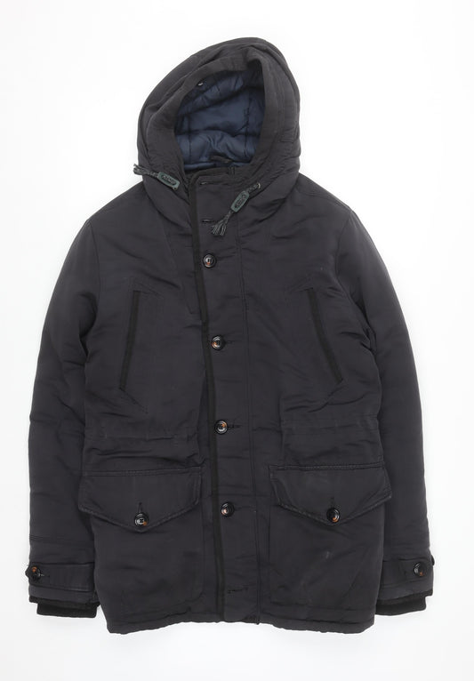 Burton Menswear London Men's Black Hooded Parka Jacket Size M