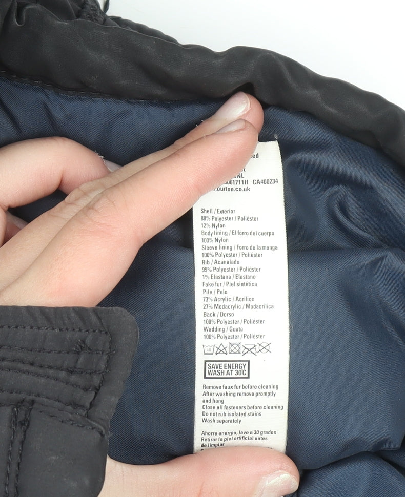 Burton Menswear London Men's Black Hooded Parka Jacket Size M