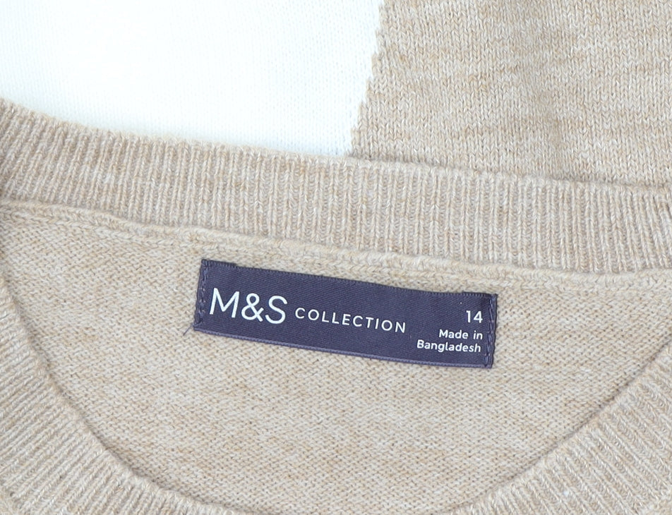 Marks and Spencer Women’s Beige Geometric Crew Neck Acrylic Jumper Size 14