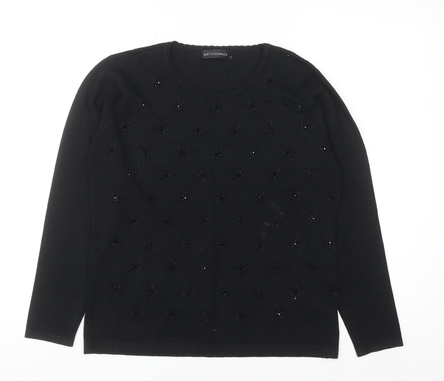 Just Elegance Womens Black Beaded Knit Pullover Jumper Medium