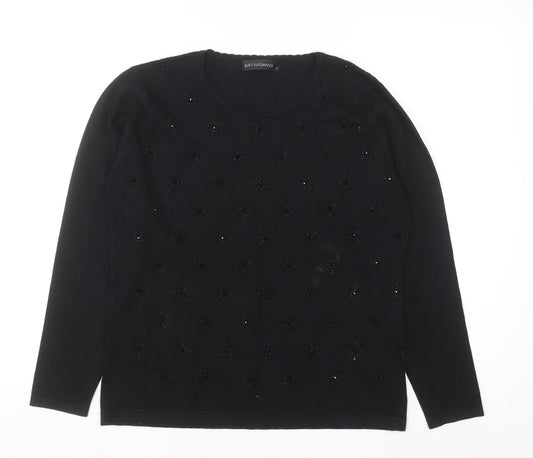 Just Elegance Womens Black Beaded Knit Pullover Jumper Medium