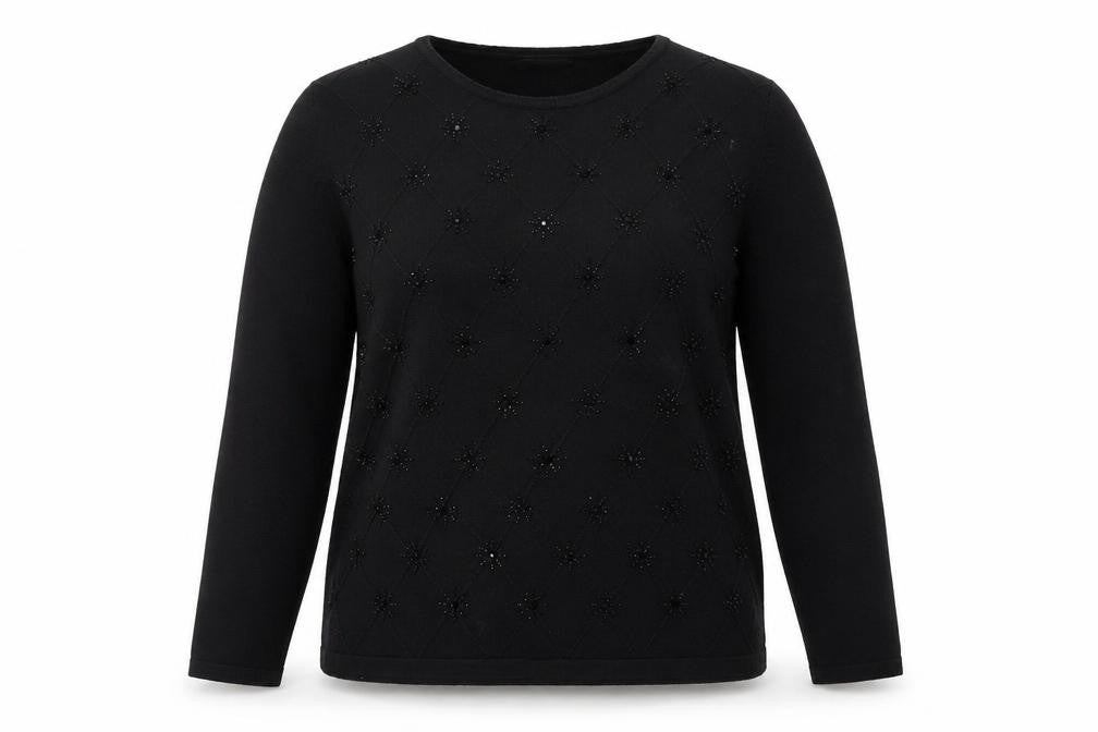 Just Elegance Womens Black Beaded Knit Pullover Jumper Medium