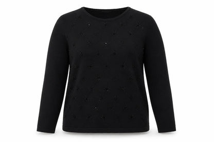 Just Elegance Womens Black Beaded Knit Pullover Jumper Medium