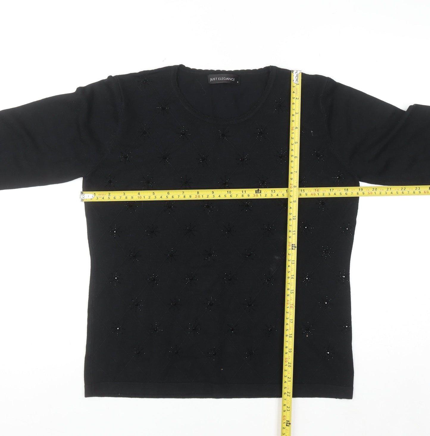 Just Elegance Womens Black Beaded Knit Pullover Jumper Medium