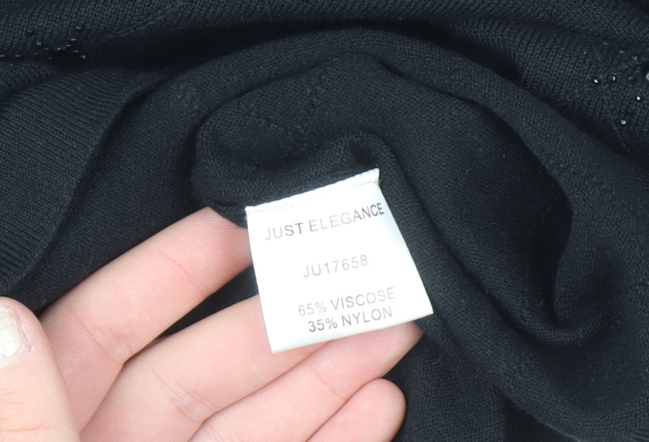 Just Elegance Womens Black Beaded Knit Pullover Jumper Medium