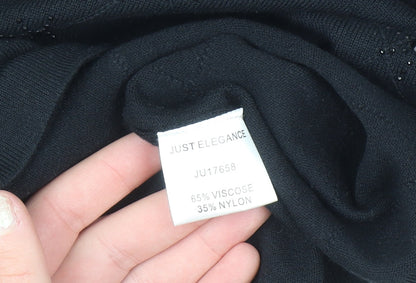 Just Elegance Womens Black Beaded Knit Pullover Jumper Medium
