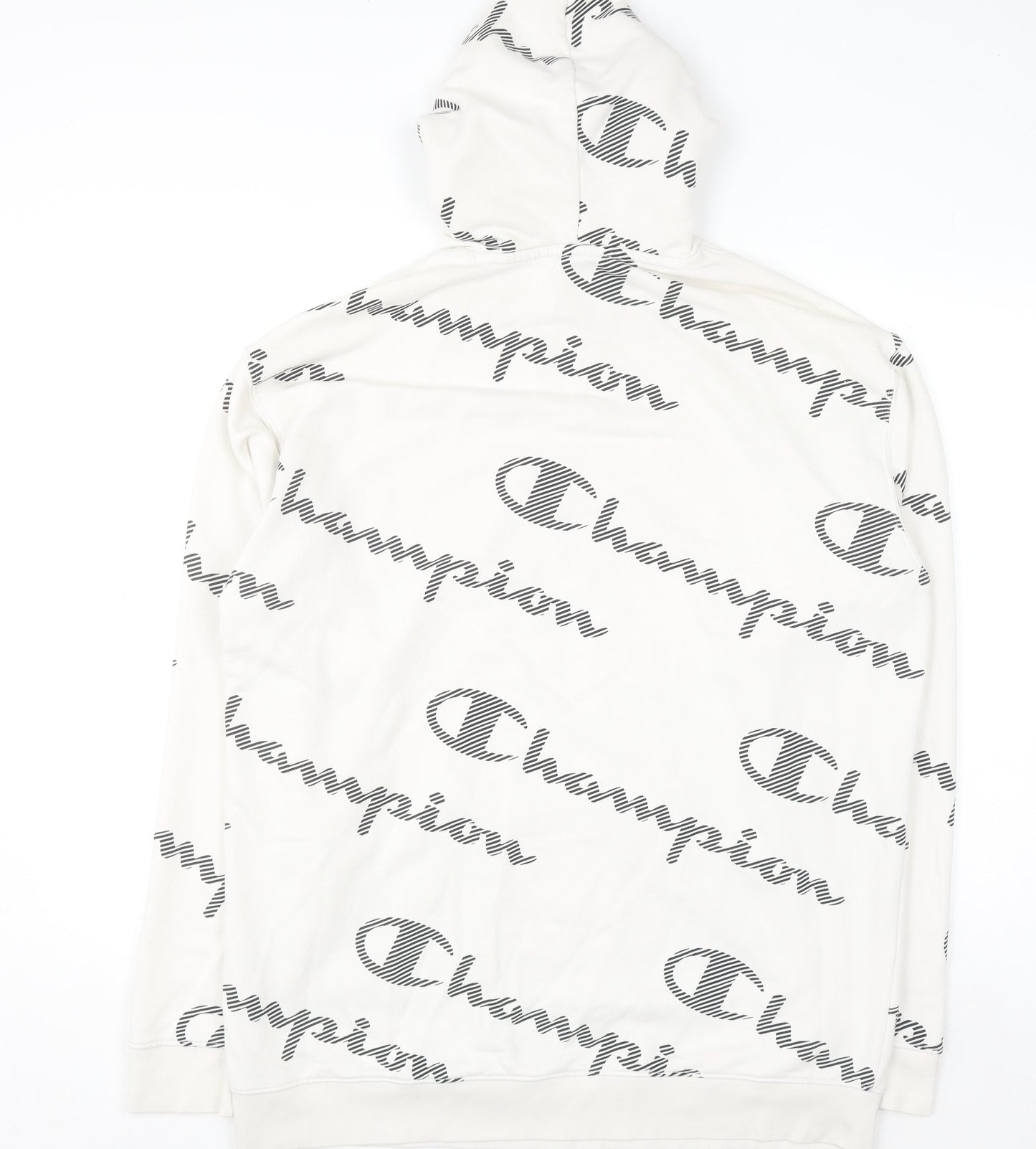 Champion Men's White XL Pullover Hoodie with All Over Logo Print