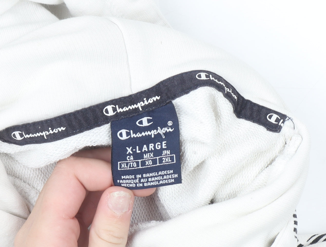 Champion Men's White XL Pullover Hoodie with All Over Logo Print