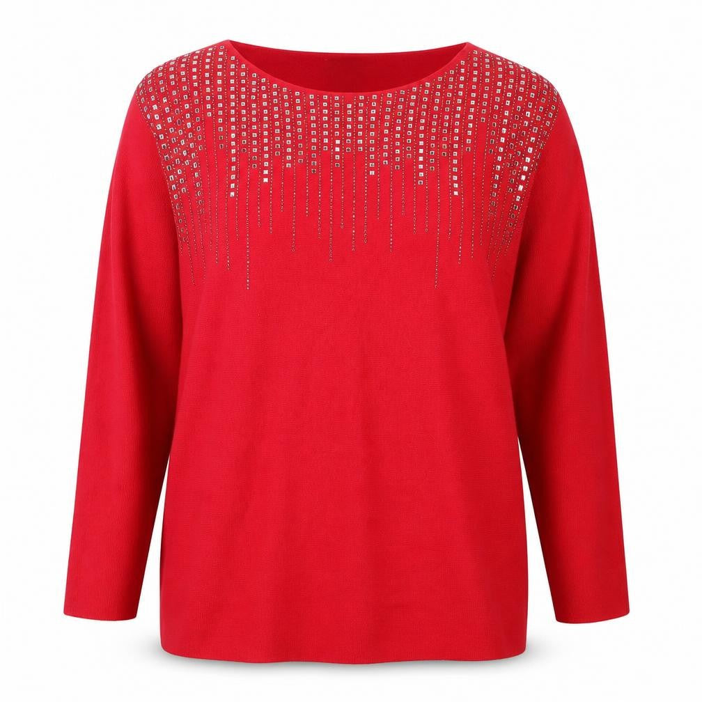 Roman Women's Red Rhinestone Boat Neck Pullover Jumper Size 18