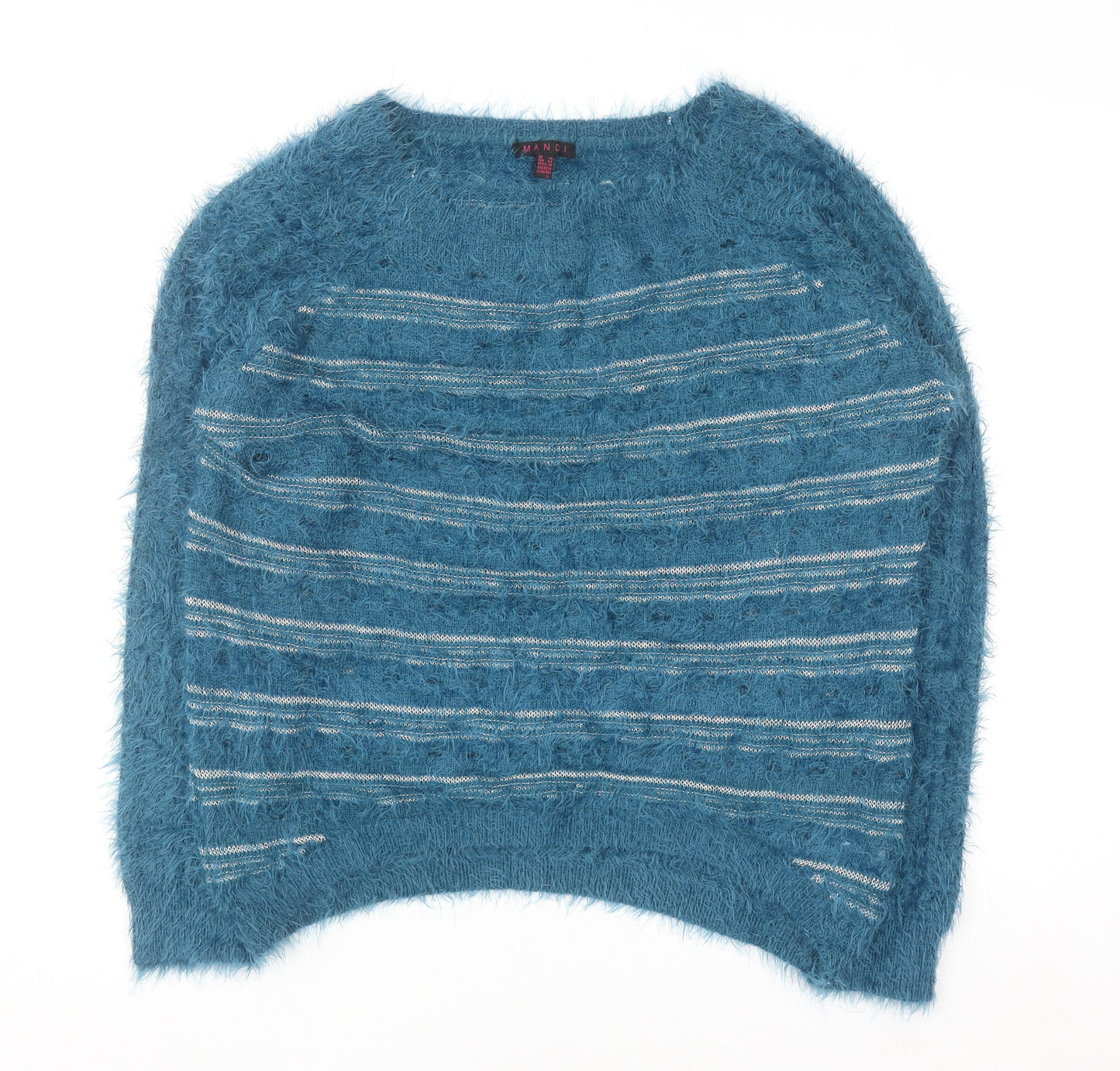 Mandi Women’s Blue Fuzzy Striped Pullover Jumper Size 14