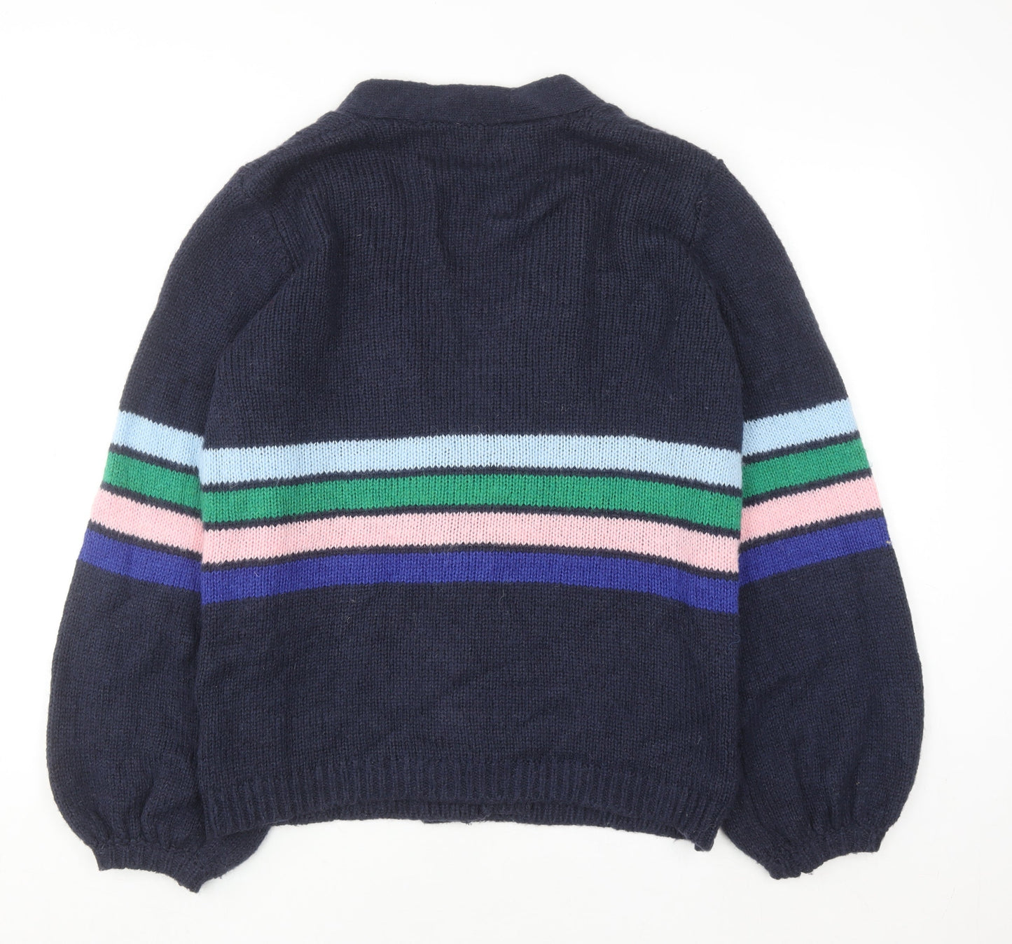 Sarte Women Blue Striped Knit Cardigan L V-Neck Mohair Blend