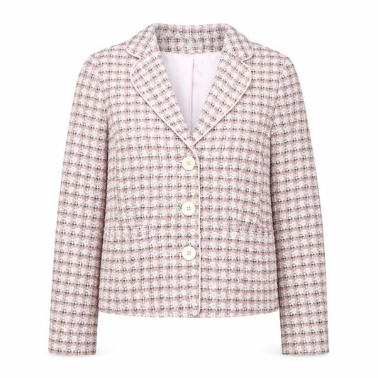 Etam Women Pink Checked Bouclé Blazer UK 10 Classic Lined Jacket