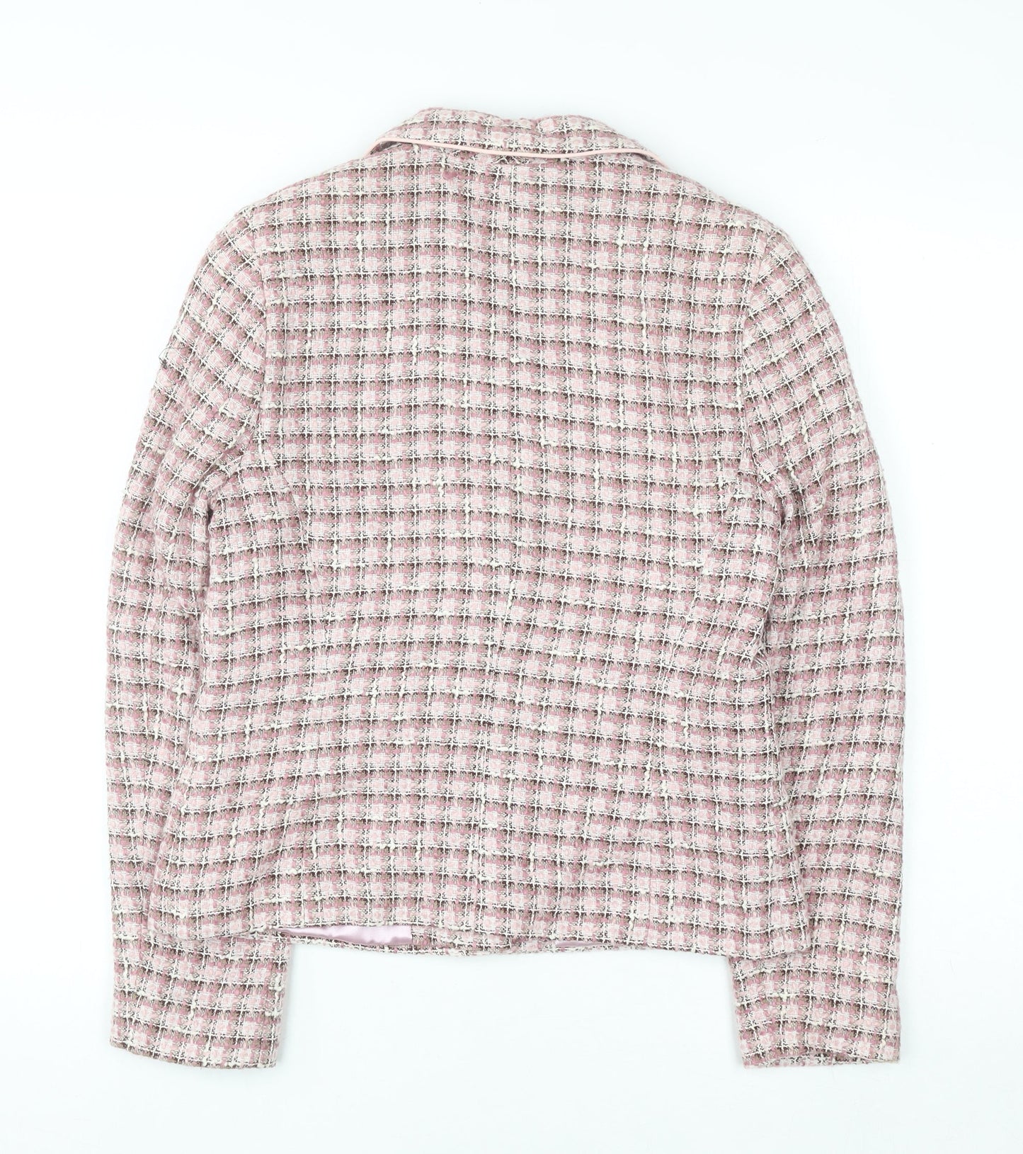 Etam Women Pink Checked Bouclé Blazer UK 10 Classic Lined Jacket