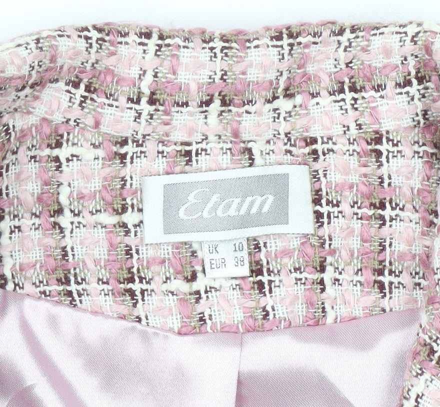 Etam Women Pink Checked Bouclé Blazer UK 10 Classic Lined Jacket