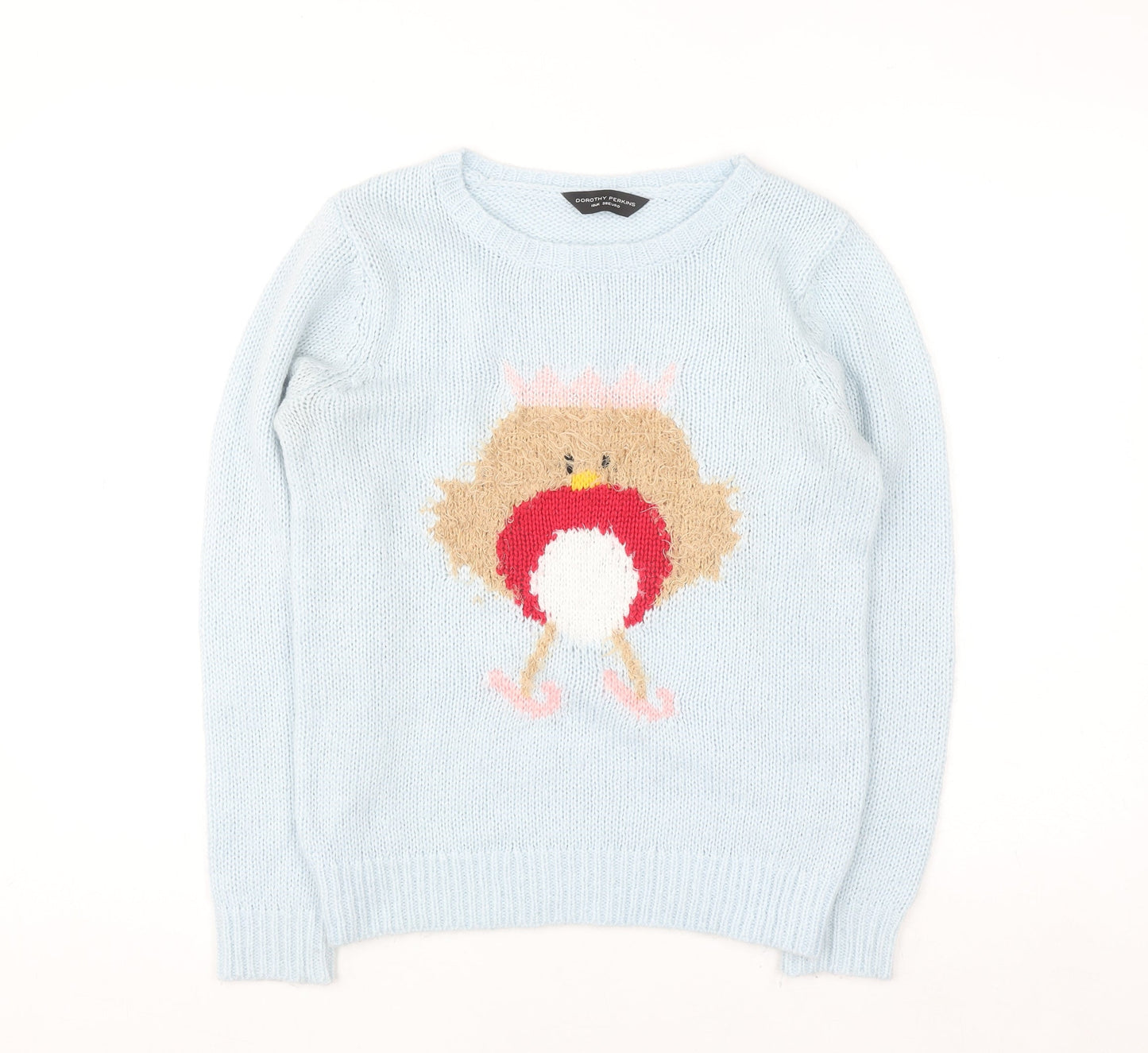 Dorothy Perkins Women’s Blue Christmas Robin Jumper Size 10
