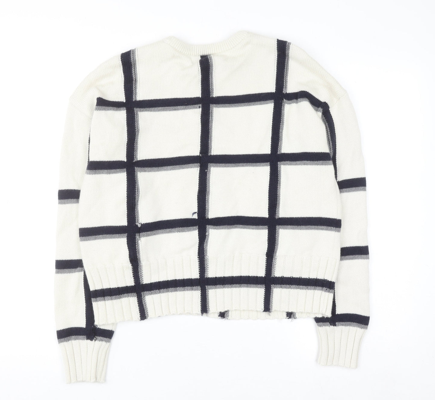 Marks and Spencer Women Ivory Check Merino Wool Crew Neck Jumper M