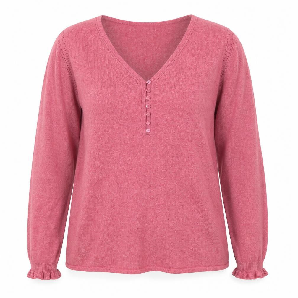 Principles Women Pink V-Neck Henley Jumper Size 16 Cotton Blend