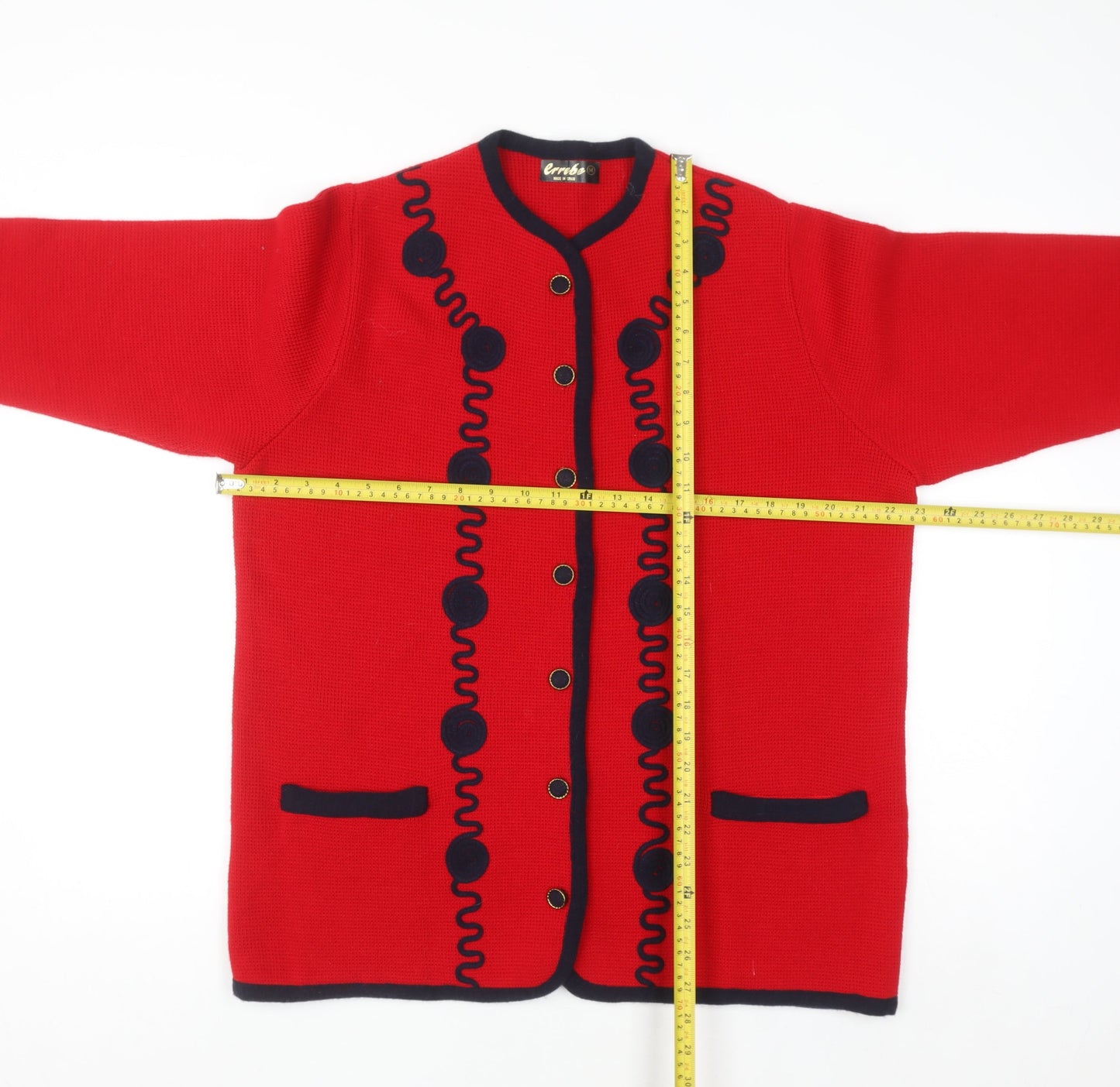 Errebe Womens Red Acrylic Knit Cardigan M Crew Neck Vintage Style
