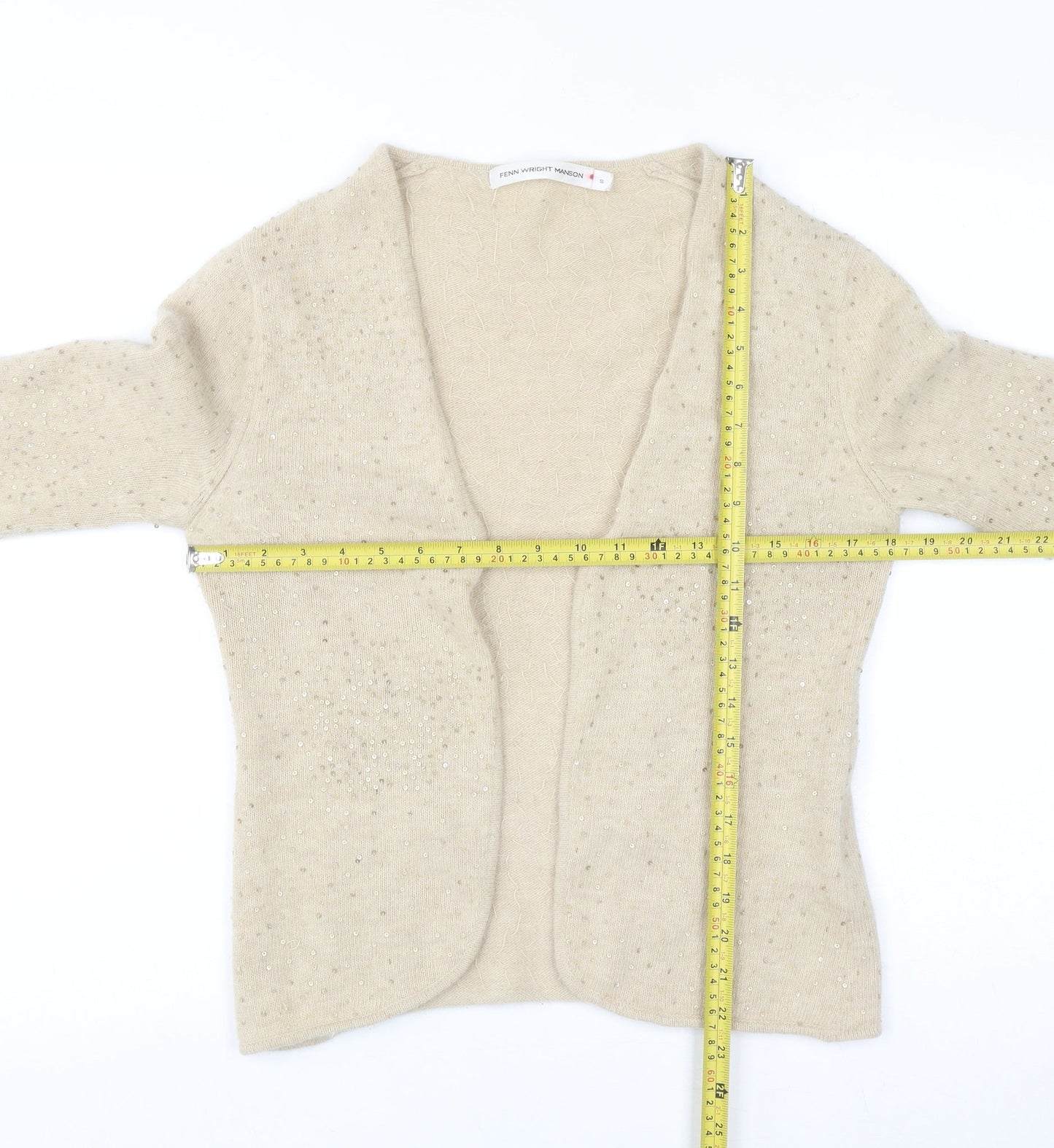 Fenn Wright Manson Women Beige Sequin Angora Wool Cardigan S