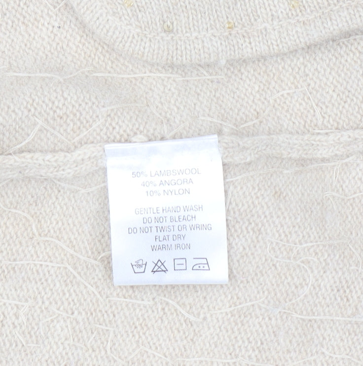Fenn Wright Manson Women Beige Sequin Angora Wool Cardigan S