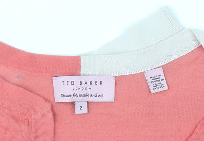 Ted Baker Women's Pink Beige Crew Neck Cardigan Size 10