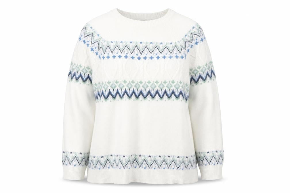 Damart Women Ivory Fair Isle Crew Neck Pullover Jumper L Wool Blend