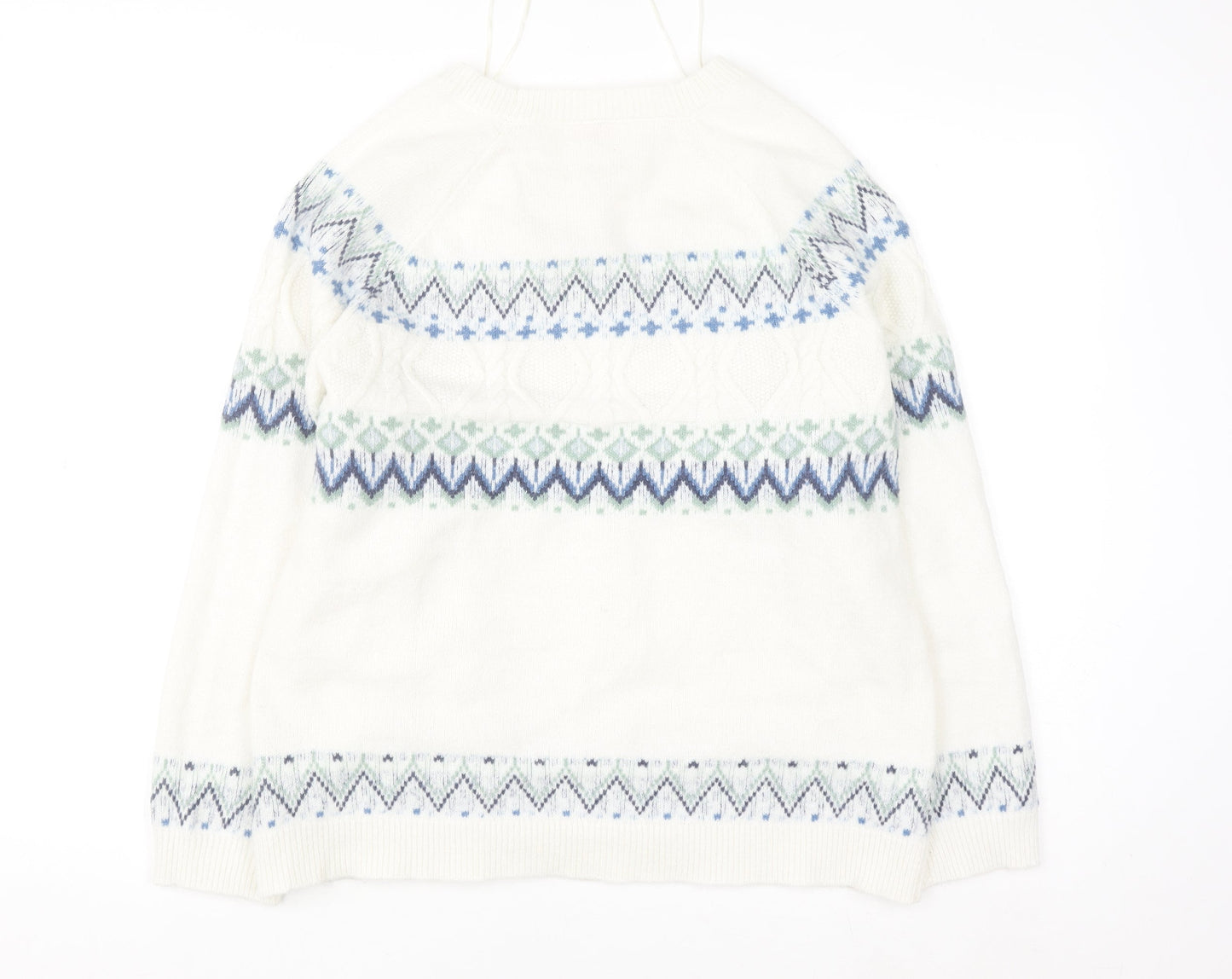 Damart Women Ivory Fair Isle Crew Neck Pullover Jumper L Wool Blend