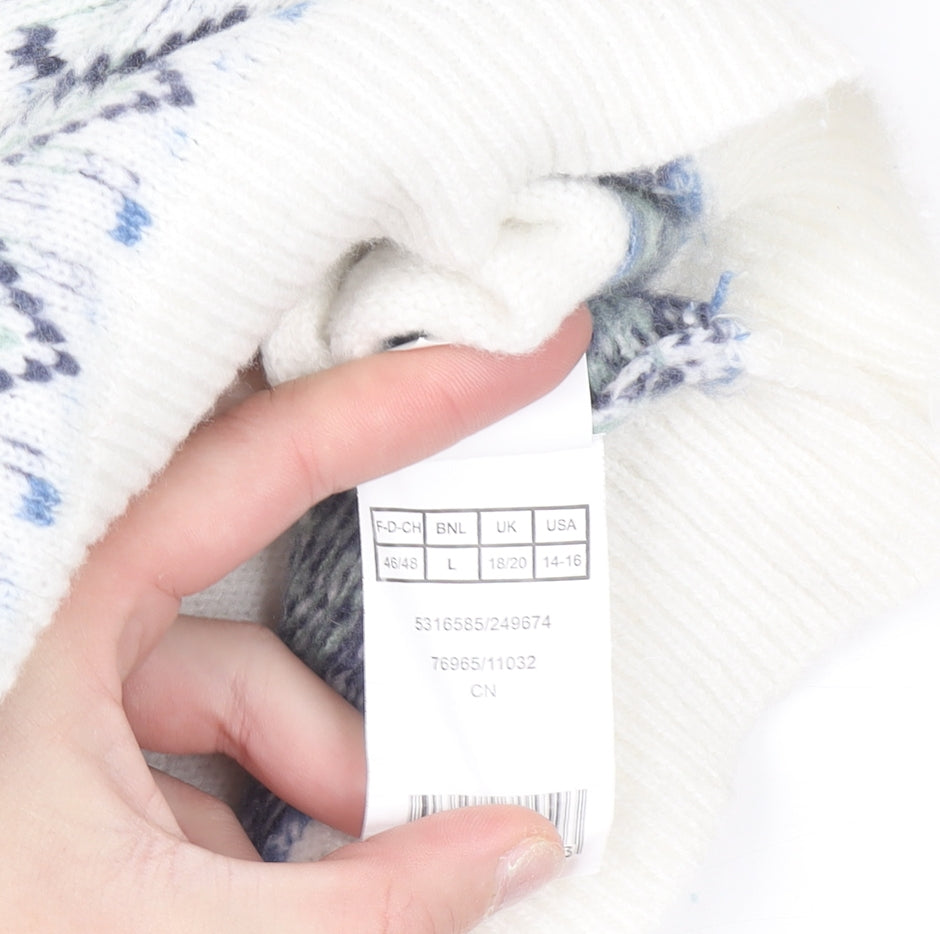 Damart Women Ivory Fair Isle Crew Neck Pullover Jumper L Wool Blend