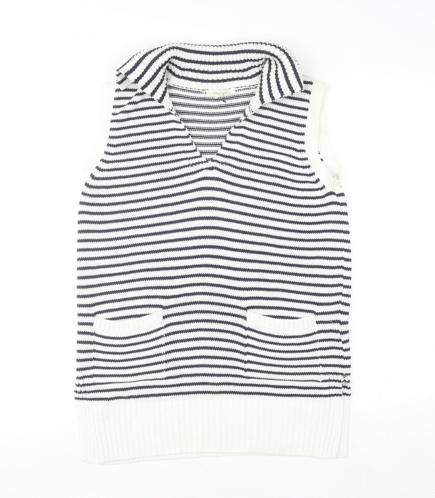 White Stuff Women's Blue Striped Sleeveless Knit Vest Jumper UK 8