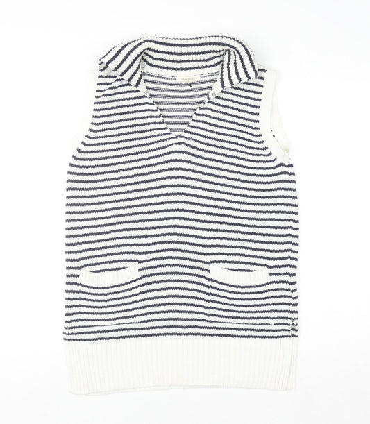 White Stuff Women's Blue Striped Sleeveless Knit Vest Jumper UK 8