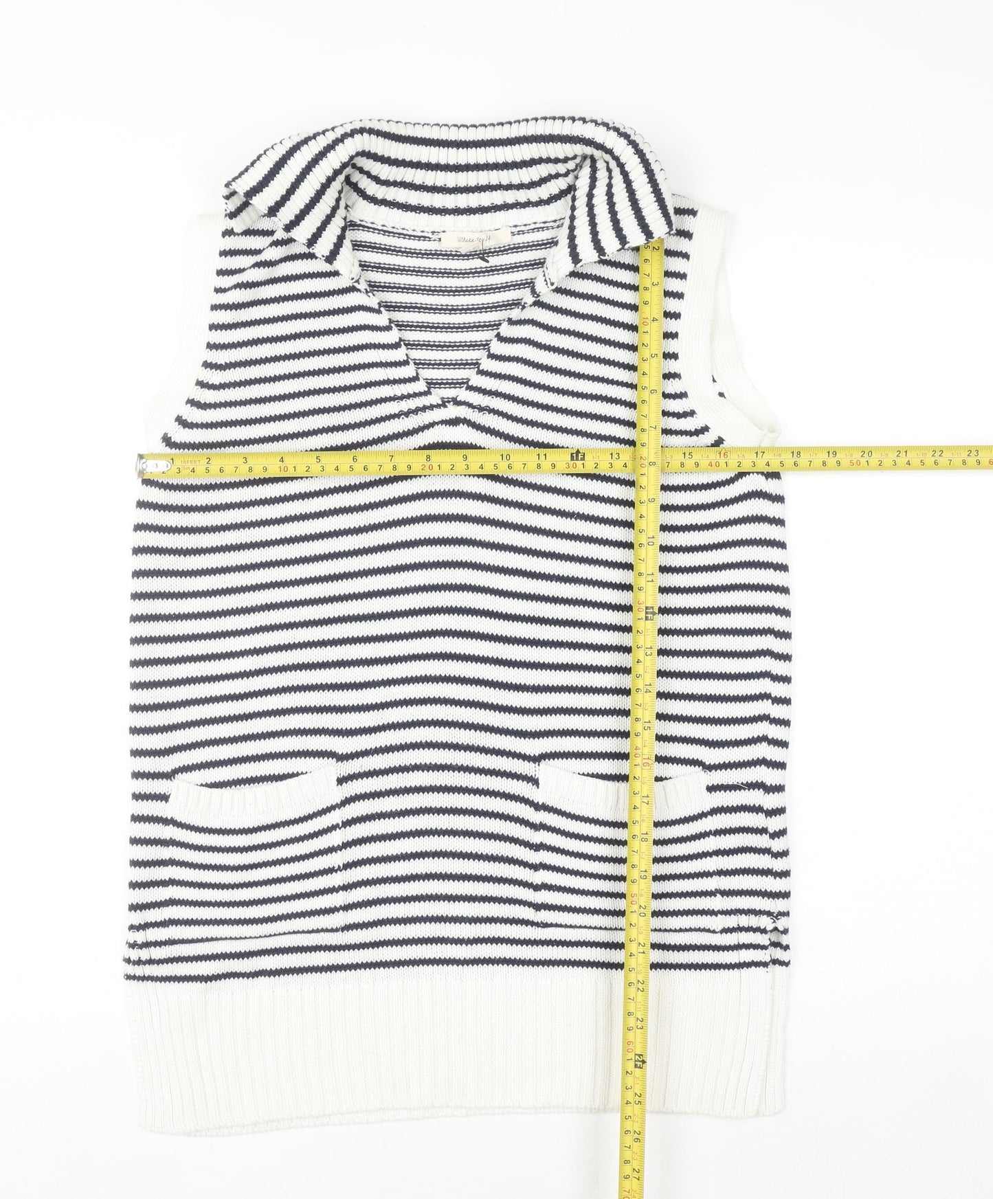White Stuff Women's Blue Striped Sleeveless Knit Vest Jumper UK 8