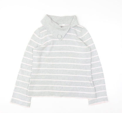 Marks & Spencer Women Grey Striped Collared Cotton Jumper Size 12