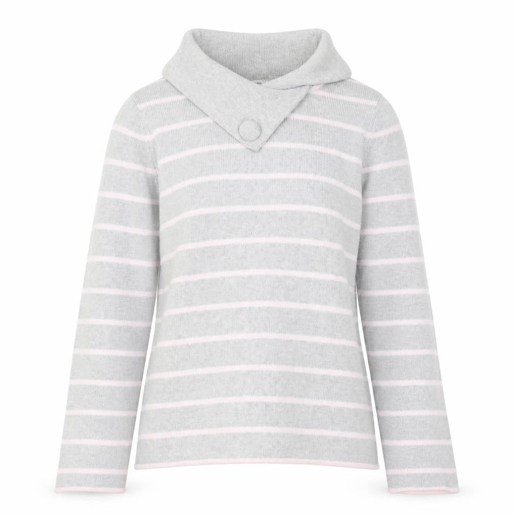 Marks & Spencer Women Grey Striped Collared Cotton Jumper Size 12