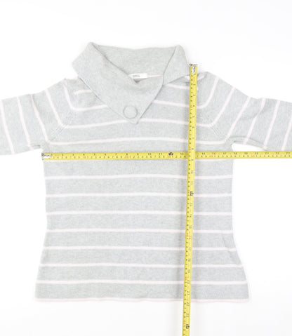 Marks & Spencer Women Grey Striped Collared Cotton Jumper Size 12