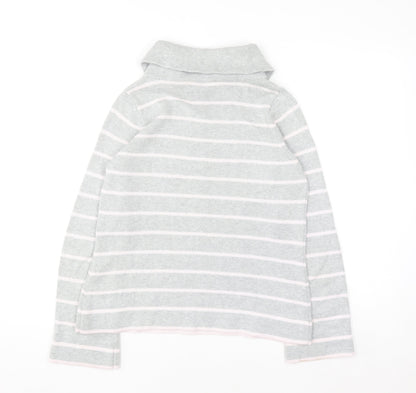 Marks & Spencer Women Grey Striped Collared Cotton Jumper Size 12