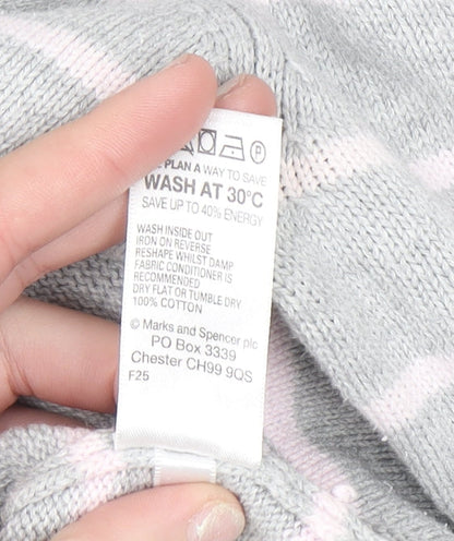 Marks & Spencer Women Grey Striped Collared Cotton Jumper Size 12