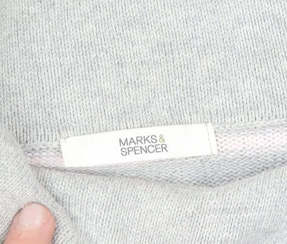 Marks & Spencer Women Grey Striped Collared Cotton Jumper Size 12