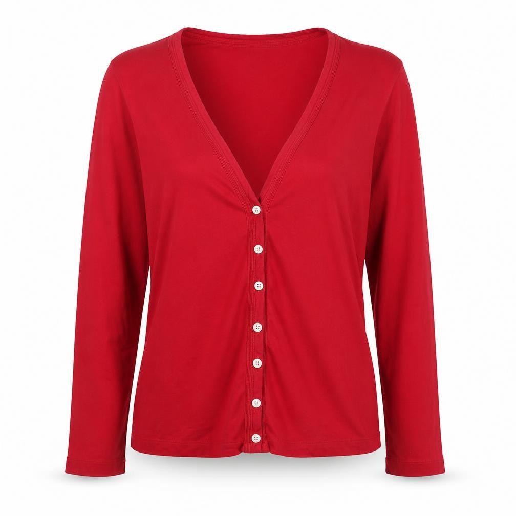 Lands' End Women's Red Button-Up Long Sleeve Cotton Top Size M
