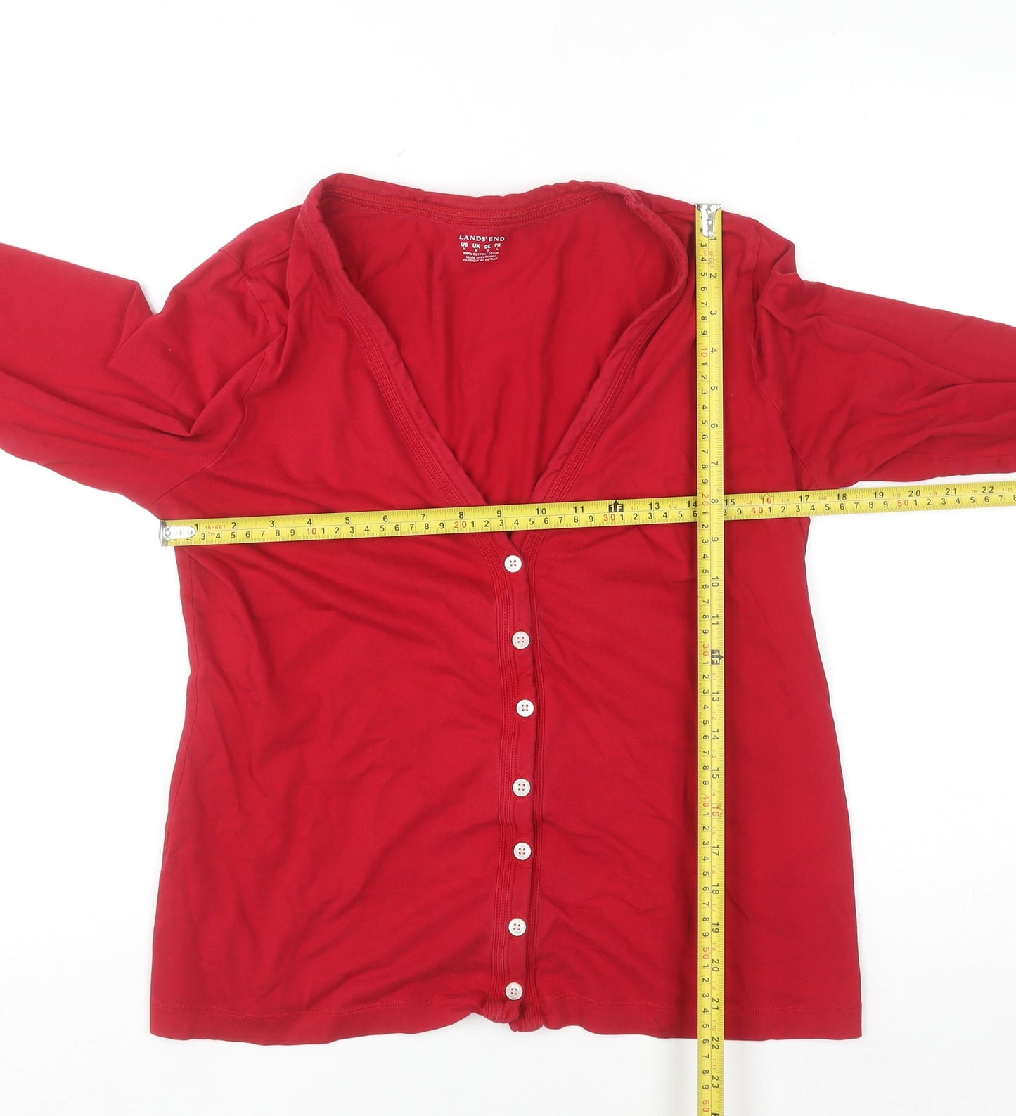 Lands' End Women's Red Button-Up Long Sleeve Cotton Top Size M