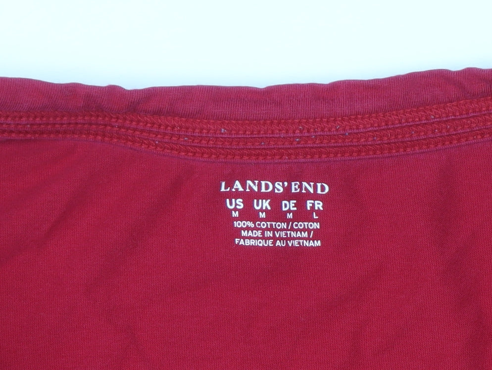 Lands' End Women's Red Button-Up Long Sleeve Cotton Top Size M