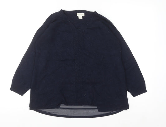 Monsoon Women Blue Wool Blend Tunic V-Neck Long Sleeve Blouse UK 10
