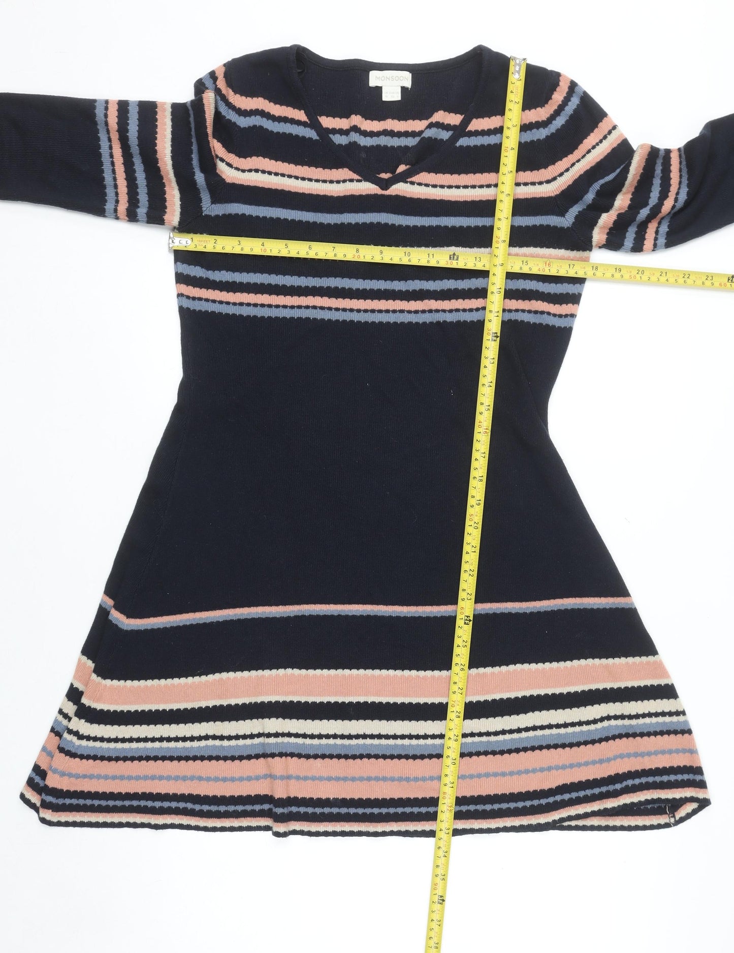 Monsoon Women's Multicoloured Stripe Knit A-Line Dress Size 10