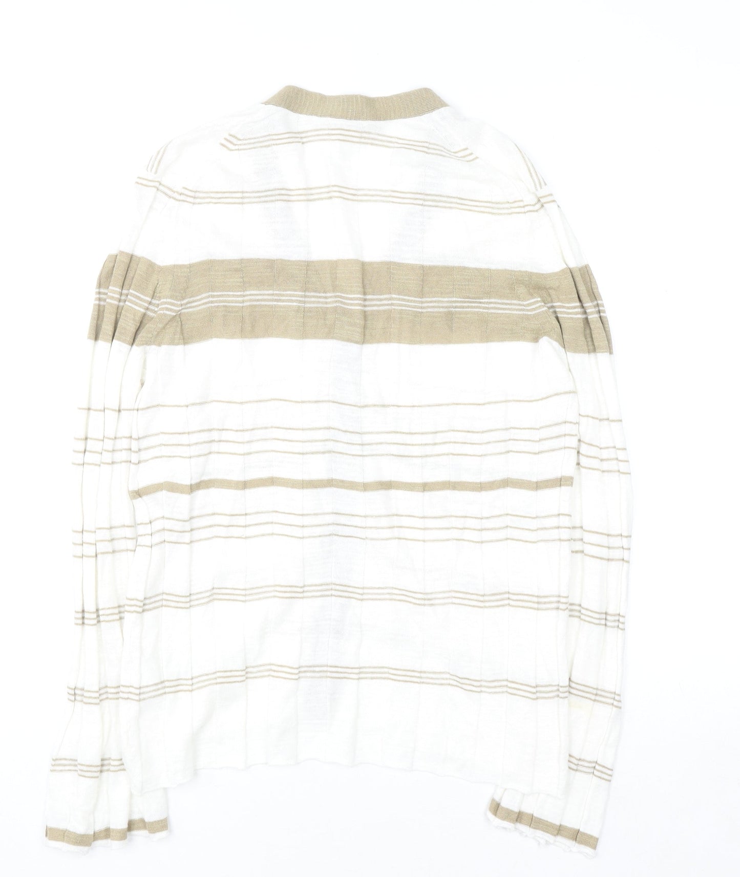 Jigsaw Women Beige Striped Linen Cotton V-Neck Button Cardigan M