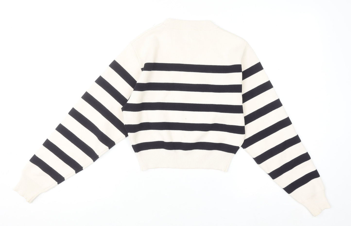 ZARA Women’s Black White Striped Crew Neck Knit Jumper Size S