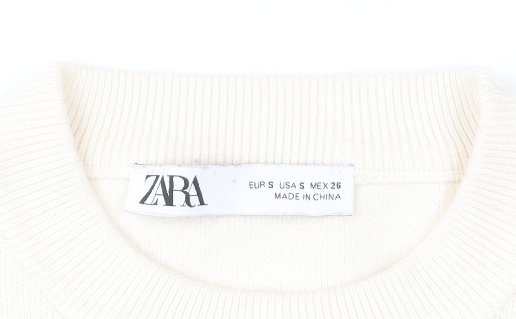 ZARA Women’s Black White Striped Crew Neck Knit Jumper Size S