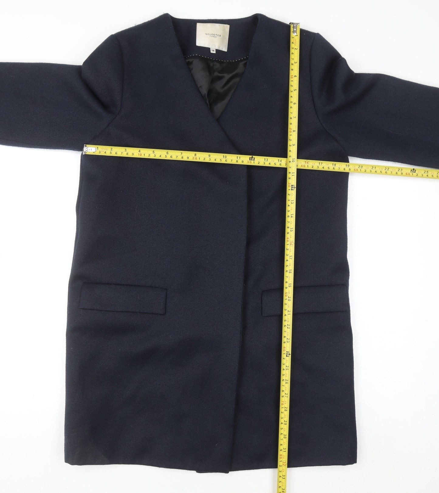 SELECTED FEMME Women’s Blue Wool Blend Mid-Length Overcoat Size 10