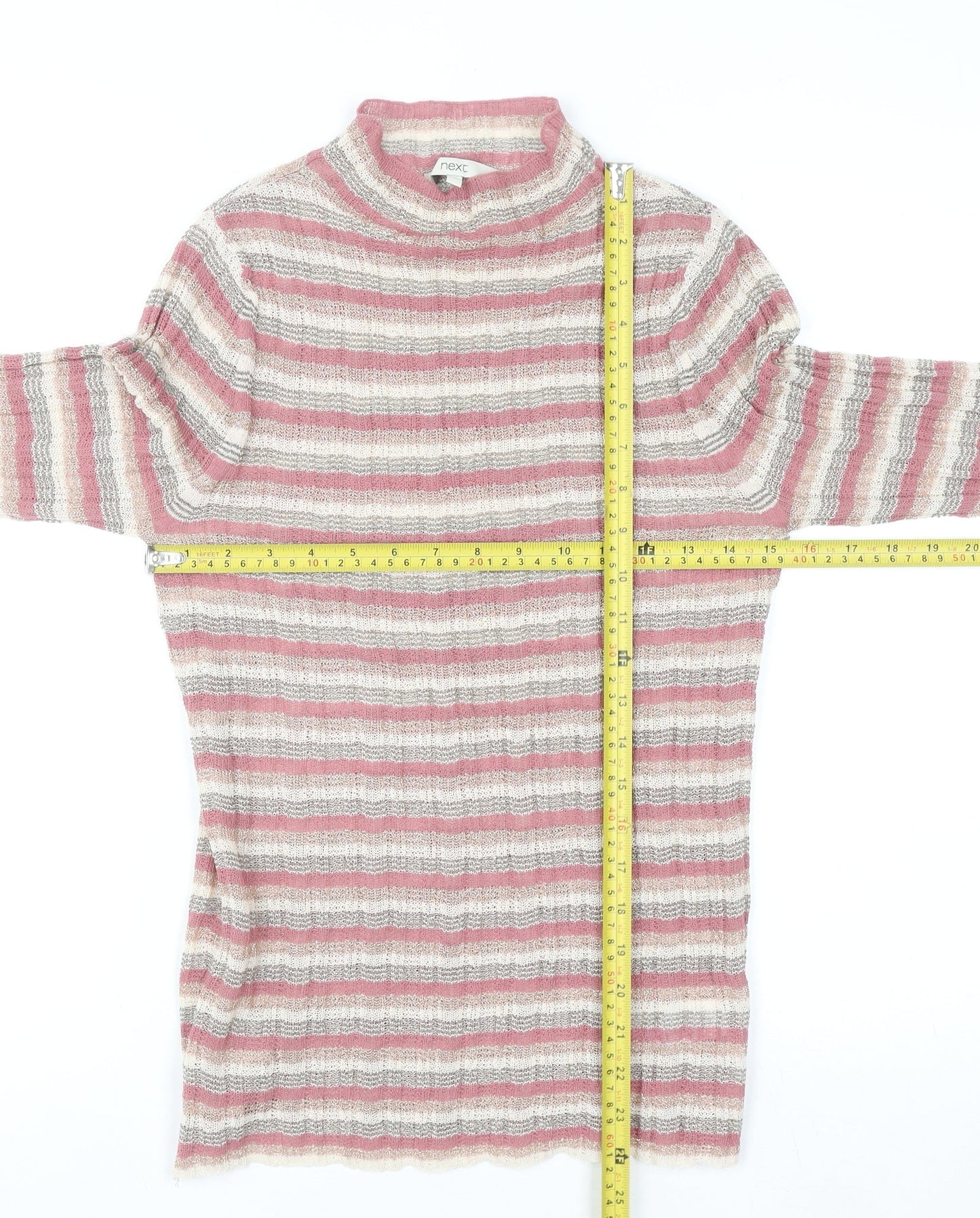 Next Women’s Pink Striped Mock Neck Knit Top Size 10 Long Sleeve