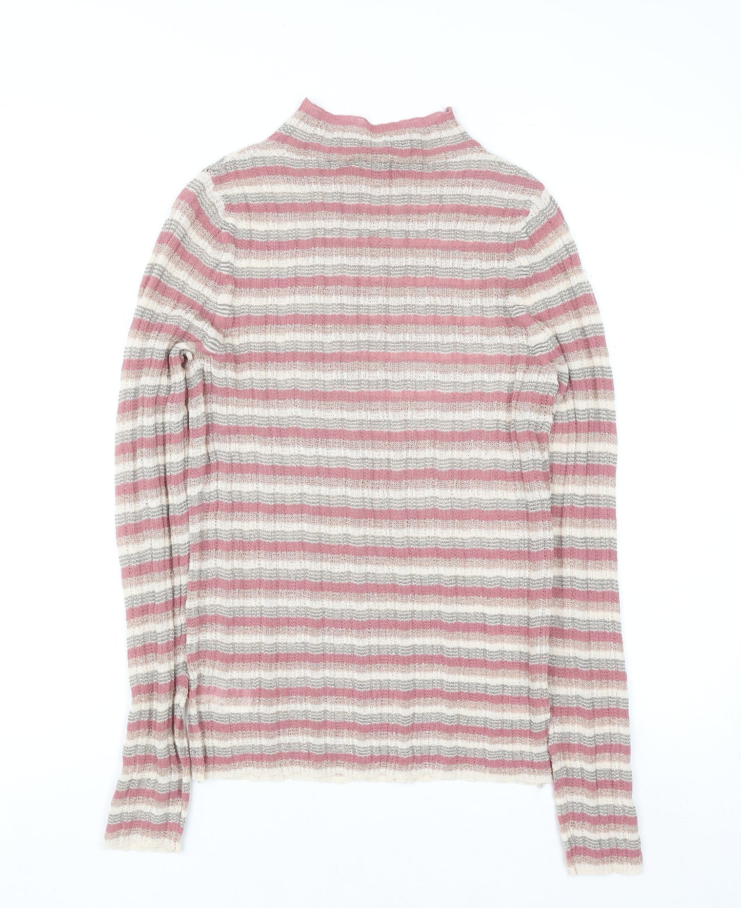 Next Women’s Pink Striped Mock Neck Knit Top Size 10 Long Sleeve